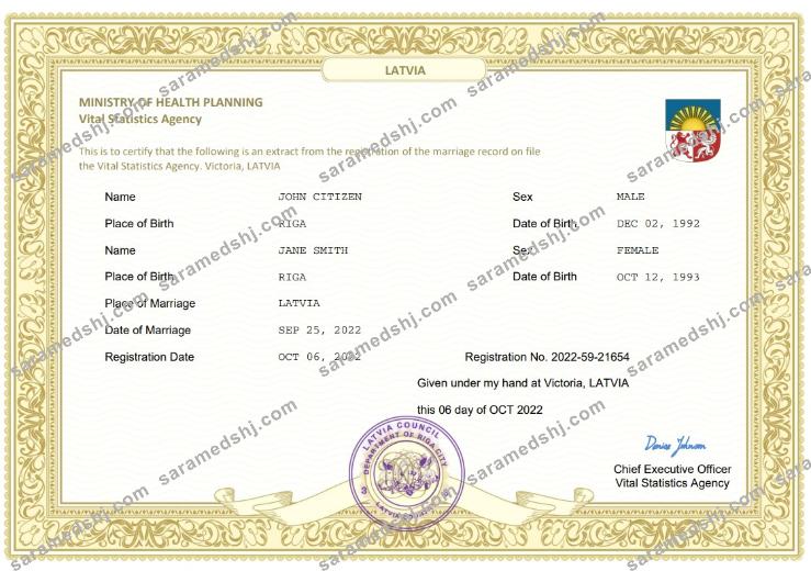 Latvia marriage certificate Word and PDF template